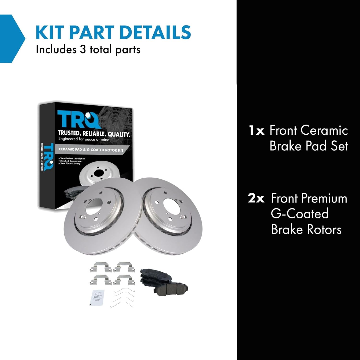 TRQ Front Brake Pad and Rotor Set Ceramic G Coated Vented Rotors Compatible with 2011-2017 Honda Odyssey 2019-2021 Passport