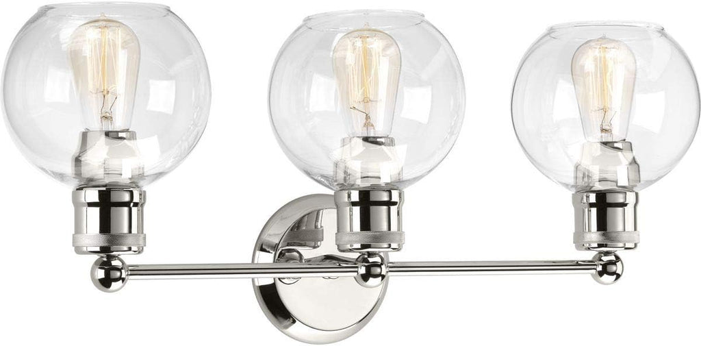 Hansford Collection 3-Light Clear Glass Coastal Bath Vanity Light Polished Nickel
