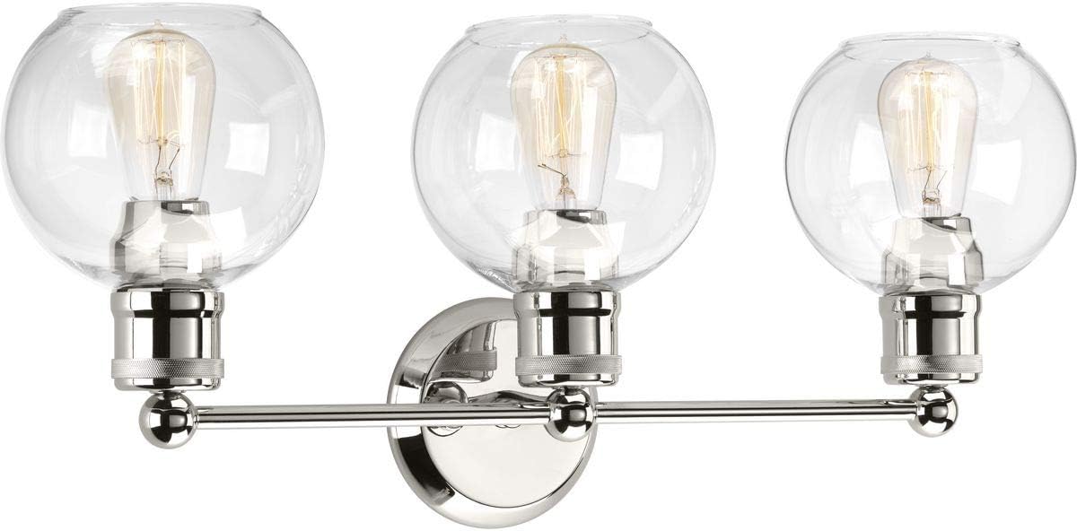 Hansford Collection 3-Light Clear Glass Coastal Bath Vanity Light Polished Nickel