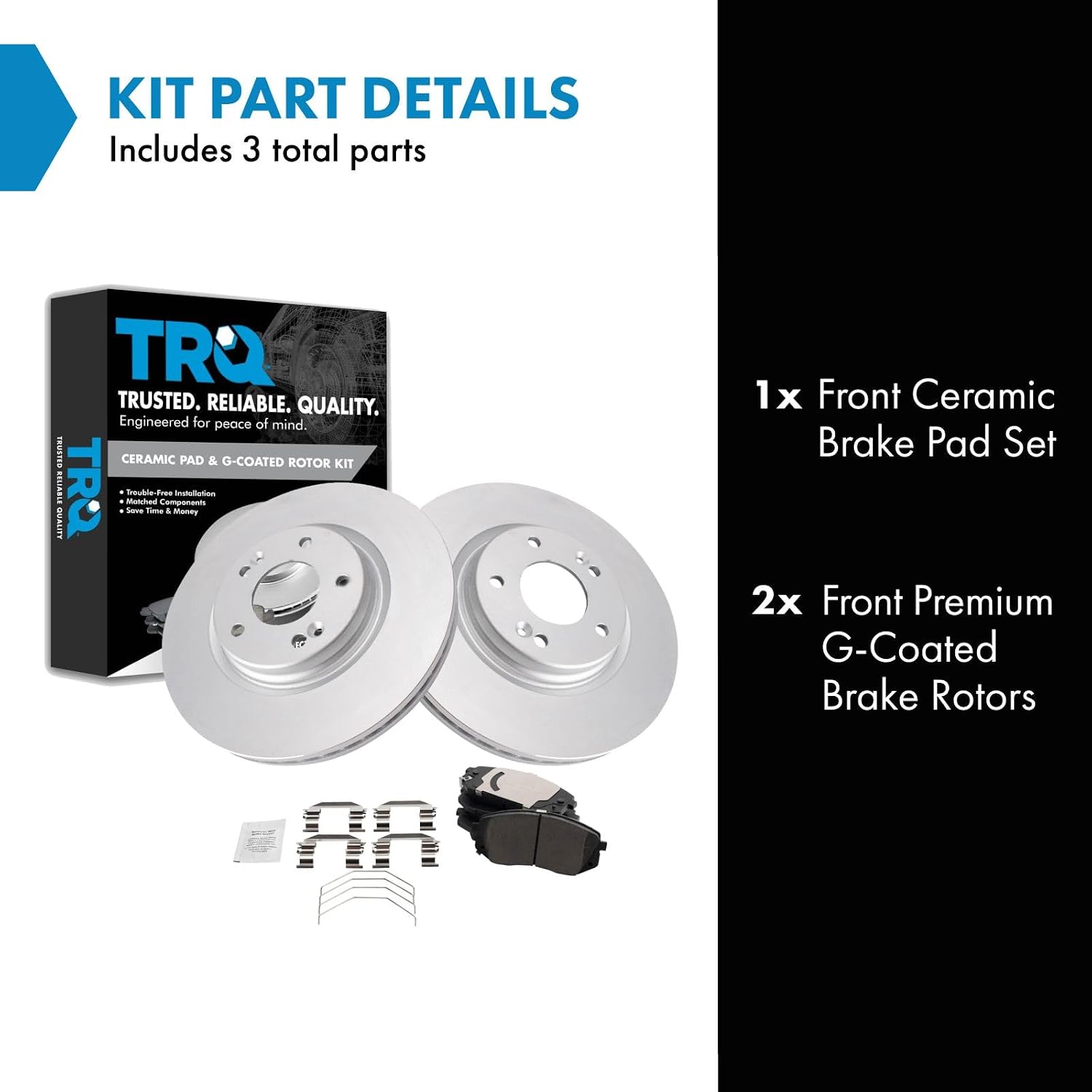 TRQ Front Brake Pad and Rotor Set Ceramic Coated Vented Rotors Compatible with 2017-2019 Hyundai Sonata 2018-2021 Kona 2018-2020 Elantra GT Kia Optima 2019-2021 Veloster 2017-2018 Soul 2021 Seltos