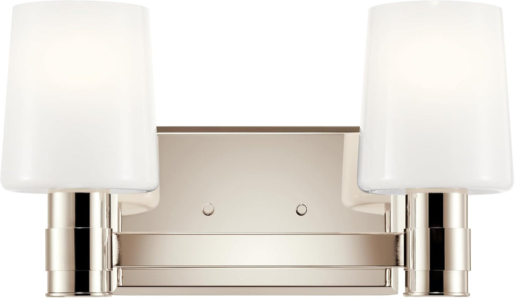Kichler Adani 2-Light Bathroom Vanity Light Fixture, Modern Wall Mount Light with Opal Glass in Polished Nickel for Powder Room or Mirror Lighting (8.25' x 14.5'), 55175PN