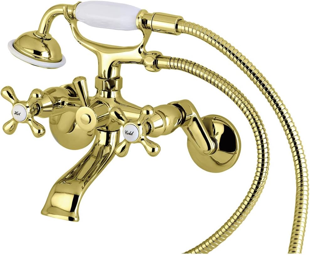 Kingston Brass KS266PB Kingston Wall Mount Clawfoot Tub Faucet with Hand Shower, Polished Brass