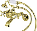 Kingston Brass KS266PB Kingston Wall Mount Clawfoot Tub Faucet with Hand Shower, Polished Brass