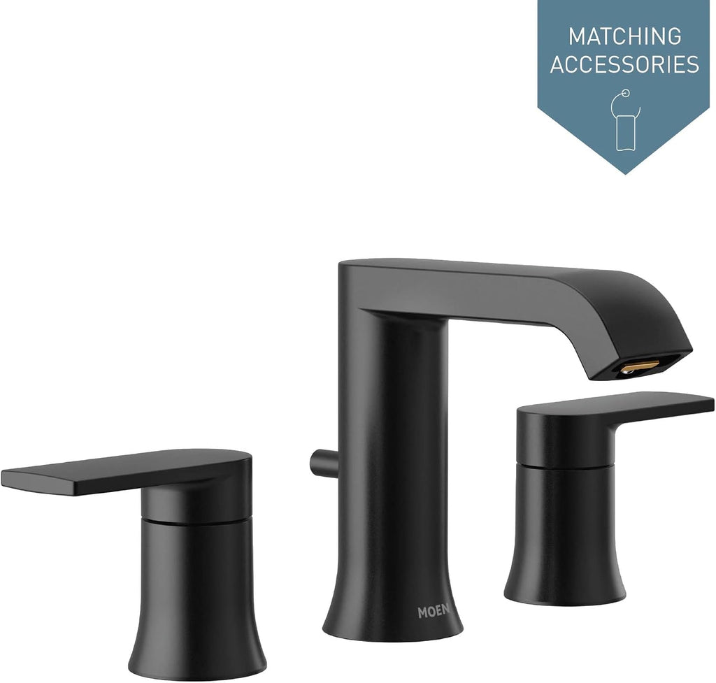 Moen T6708BL Genta LX Two-Handle Widespread Modern Bathroom Faucet, Valve Required, Matte Black