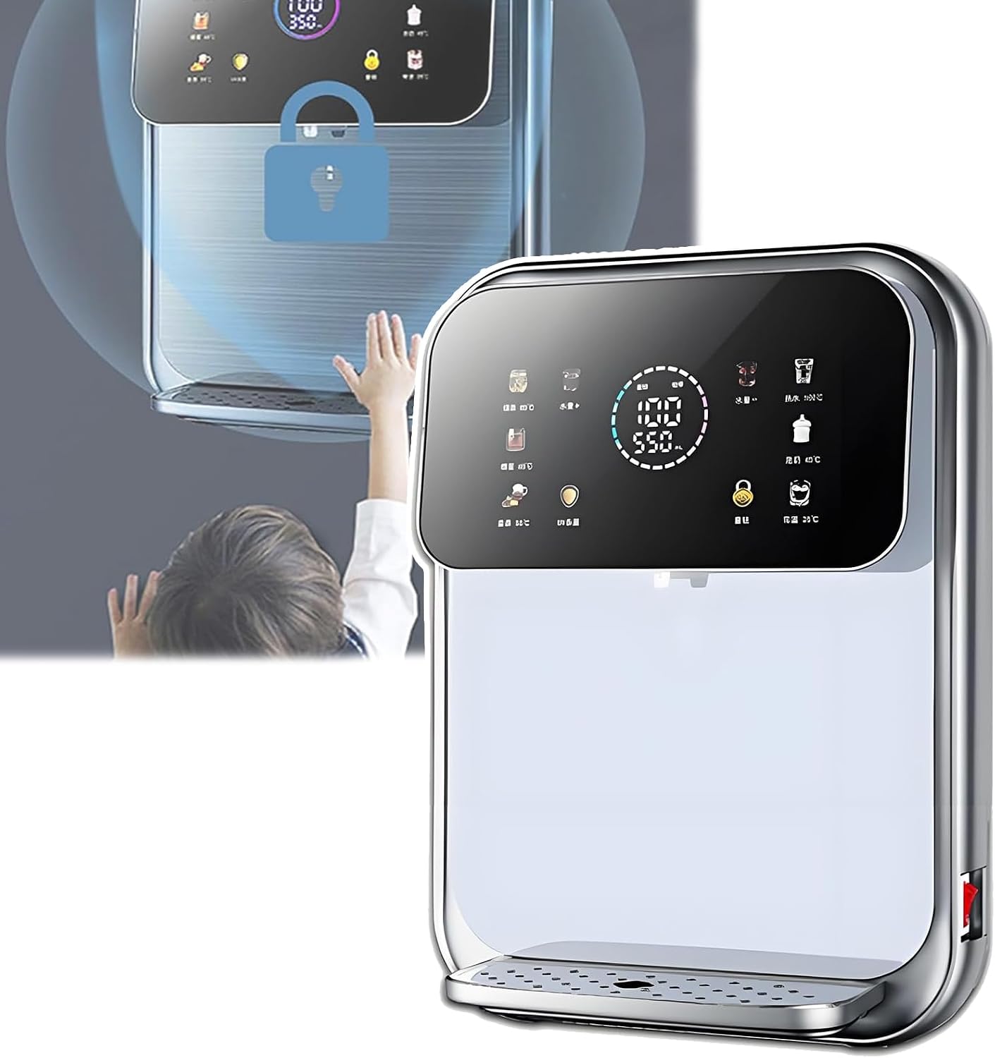 Instant Hot Water Dispenser, Wall-Mounted Water Boiler, with LCD Display+Child Lock, Automatic Water Dispensing, Heating Waters Capacity 35L/h, for Coffee Home Office,B
