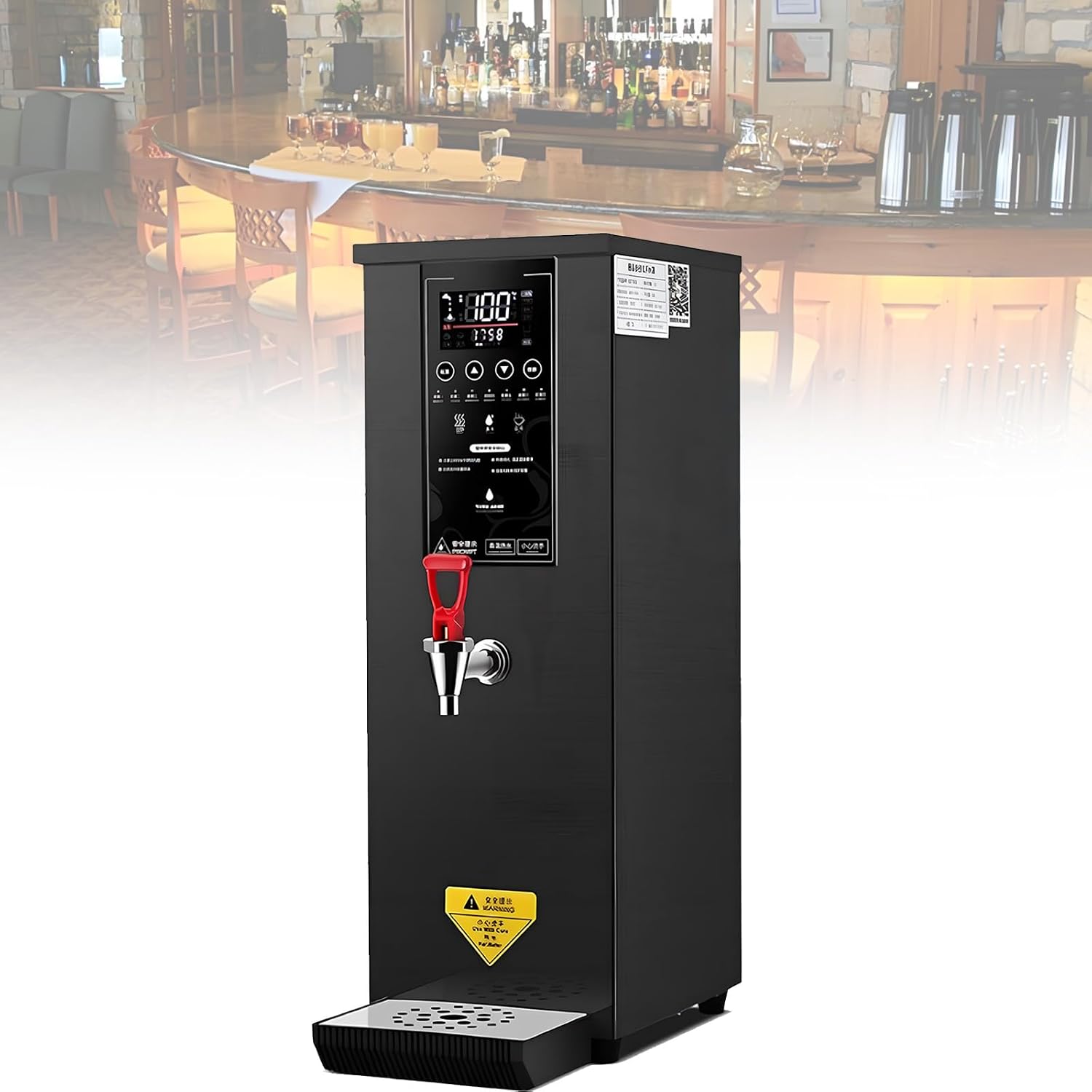 Professional Commercial Electric Hot Water Dispenser, Temperature Adjustable, LCD Touchscreen, 60L/H Large Output, for Boba Tea Coffee Office Restaurant Black