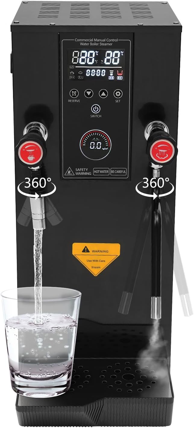 12L Commercial Hot Water Dispenser, 3000W Stainless Steel Water Boiler Electric Countertop Hot Drinking Machine with Timer & Fast Heating for Boba Tea Coffee Office Restaurant Hotel (Black)