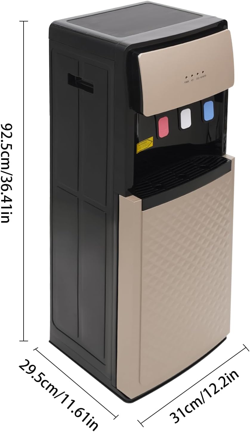 Bottom Loading Water Dispenser，Water Dispenser with 3 Temperatures with Hot, Room & Cold Spouts ，Floor Standing Water Cooler for 3- or 5-Gallon Jug Bottle (Champaign Gold)