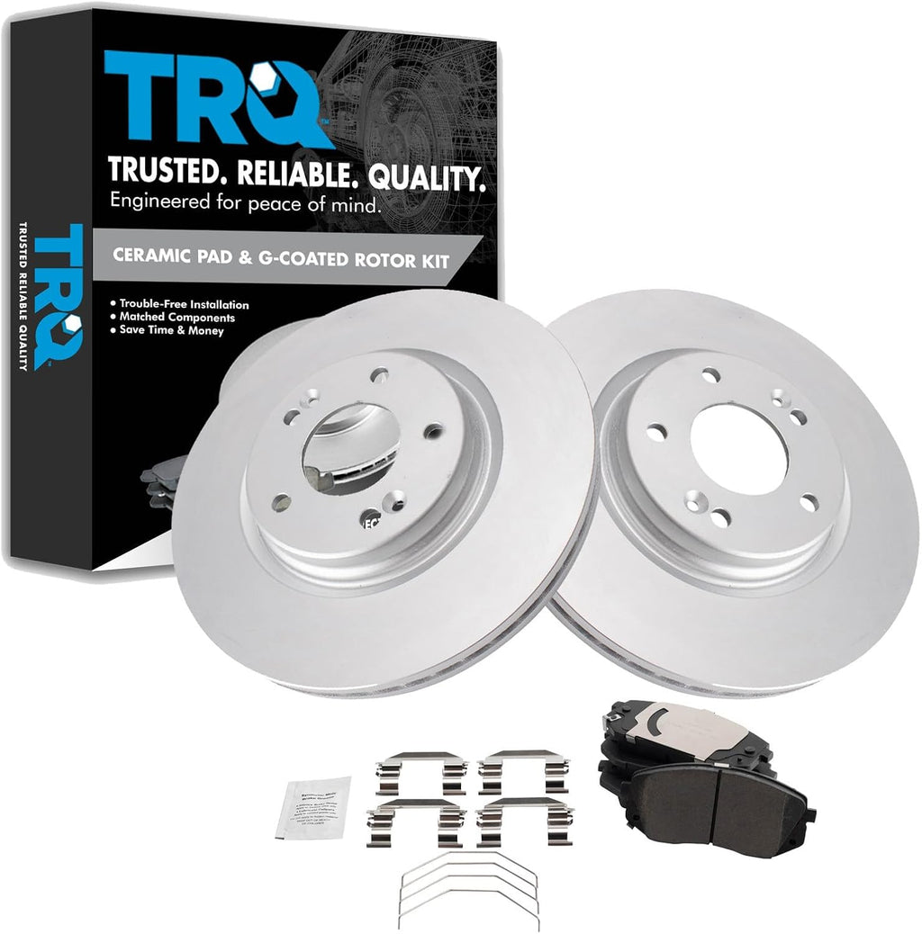 TRQ Front Brake Pad and Rotor Set Ceramic Coated Vented Rotors Compatible with 2017-2019 Hyundai Sonata 2018-2021 Kona 2018-2020 Elantra GT Kia Optima 2019-2021 Veloster 2017-2018 Soul 2021 Seltos