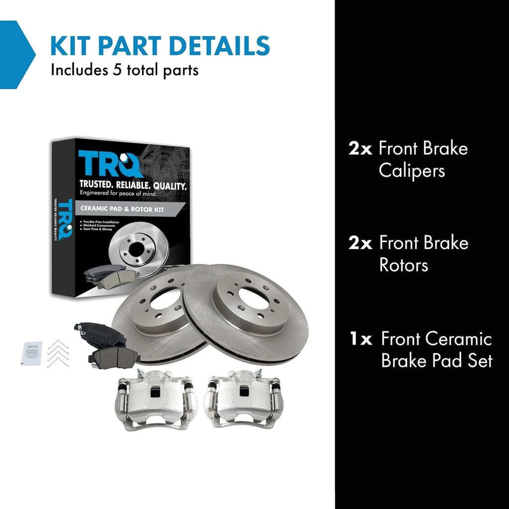 TRQ Front Brake Pad and Rotor Set Ceramic Vented Rotors Calipers Compatible with 2003-2005 Honda Civic