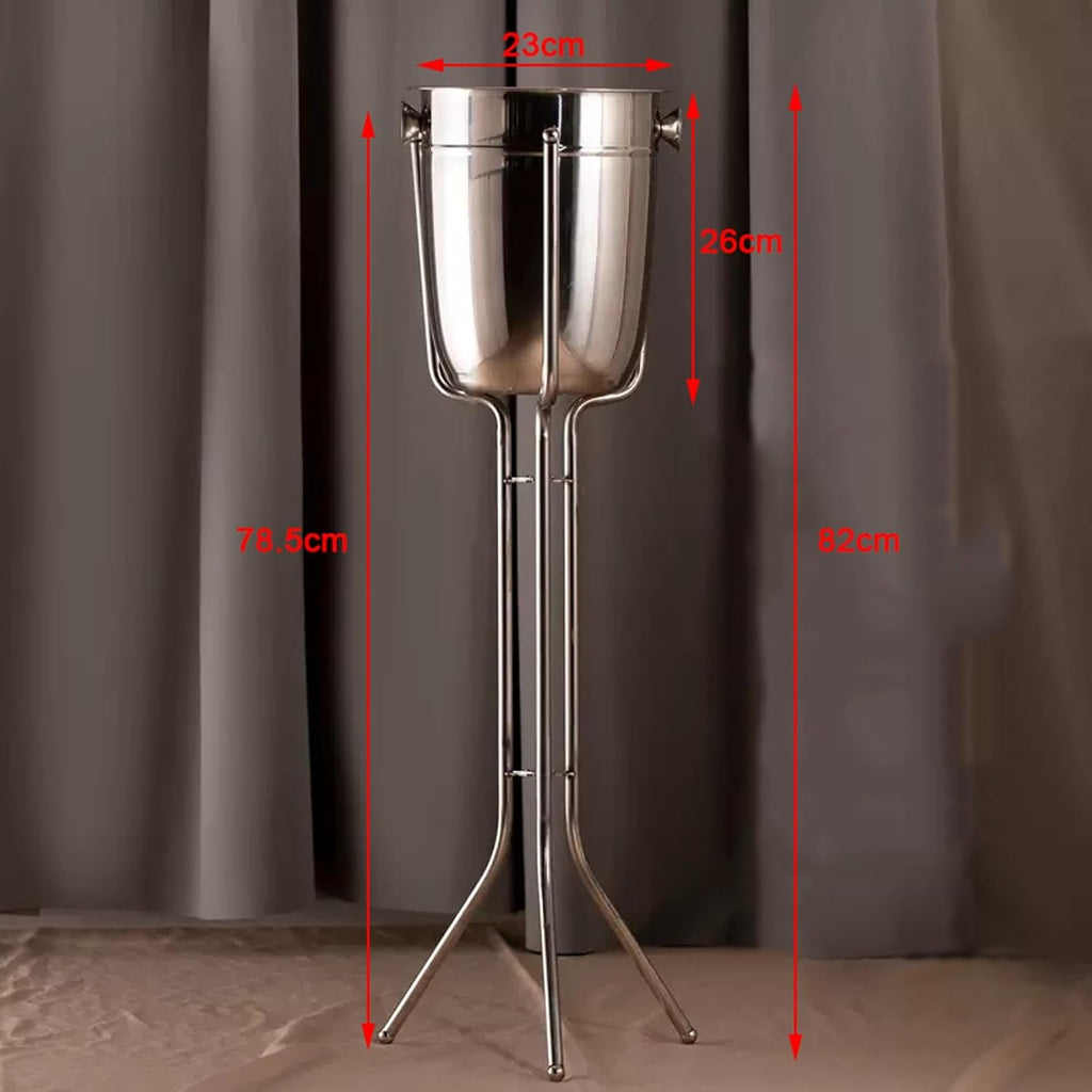 Ice Buckets Stainless Steel Double Wall Ice Bucket with Triangle Bracket Wine Chiller Ice Buckets for Parties Festival Bar Outdoor or Indoor Use, Height 32.2 inch, 5L Insulated Ice Bucket
