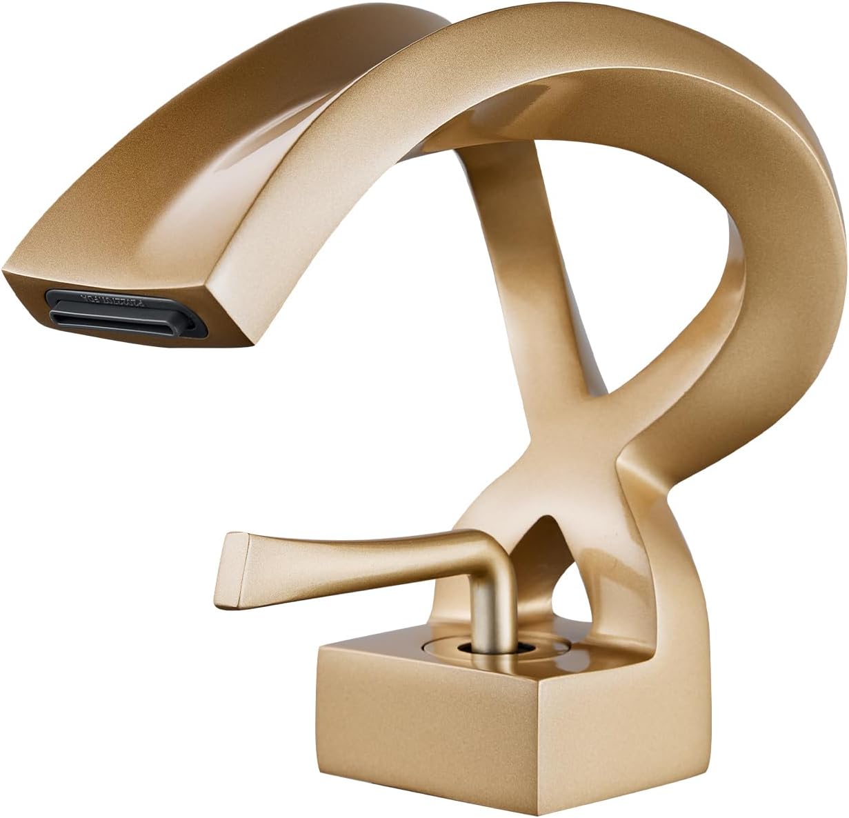 One Hole Bathroom Sink Faucet Waterfall Champagne Gold Single Handle Elegant Vanity Basin Deck Mount Lavatory Brass Creative Hollowed Body Antique Design