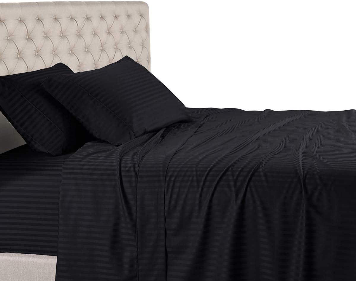 Royal Hotel Bedding Stripe Sheets - Top Split-King: Adjustable King Bed Sheets - 4PC Bed Sheet Set - 100% Cotton - 600 Thread Count - Deep Pocket, Top Split King, Black