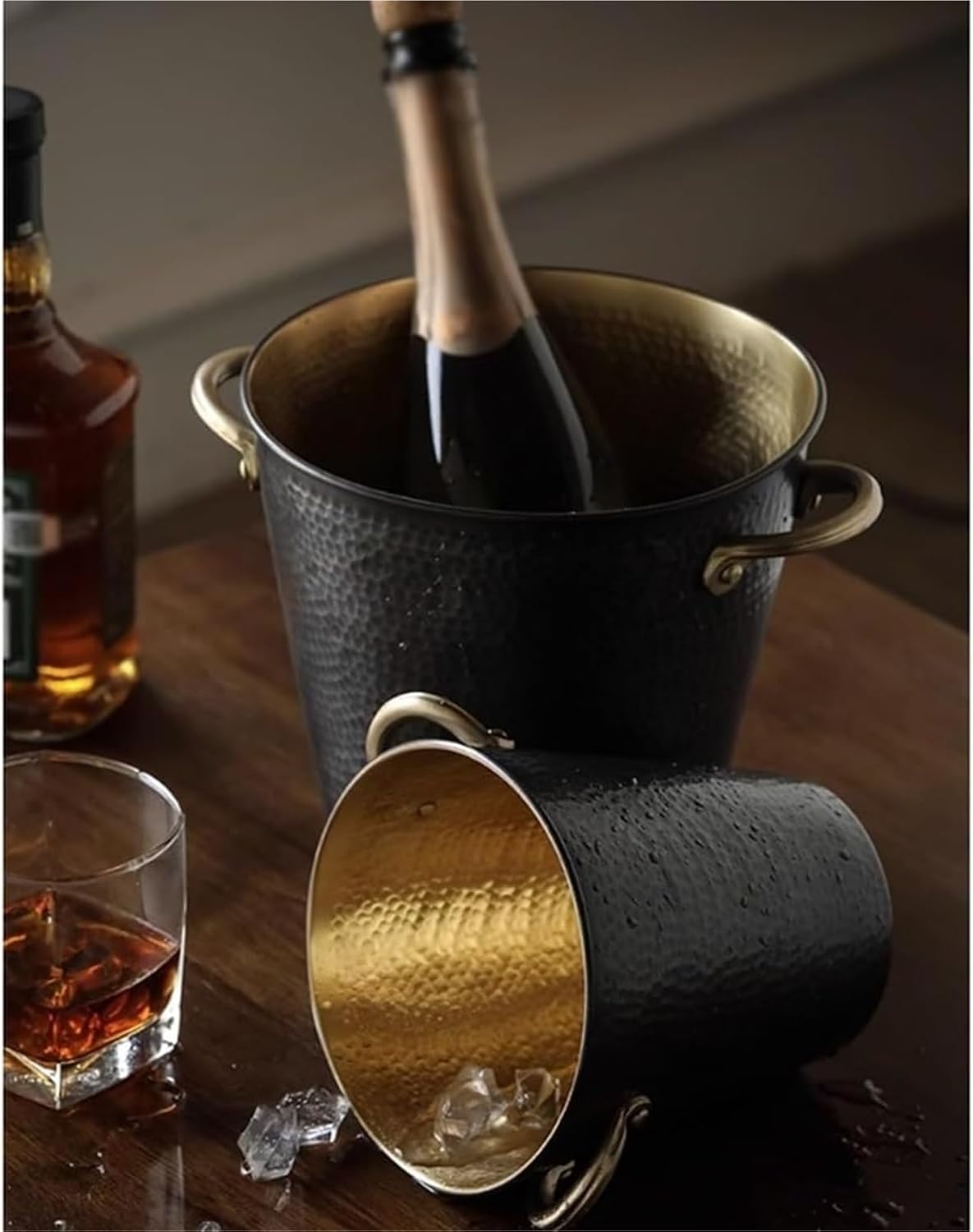 Ice Buckets for Parties, Retro Style Handmade Metal Insulated Ice Bucket Great For Home Bar Chilling Beer Champagne Wine Bottle(Large)