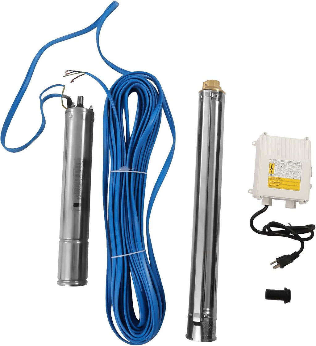 Deep Well Submersible Pump 110V 370W Electric Solar Powered Water Pump | 16 GPM Flow, 216ft Lift, Farm Ranch Irrigation, Bore Hole, 3420 RPM