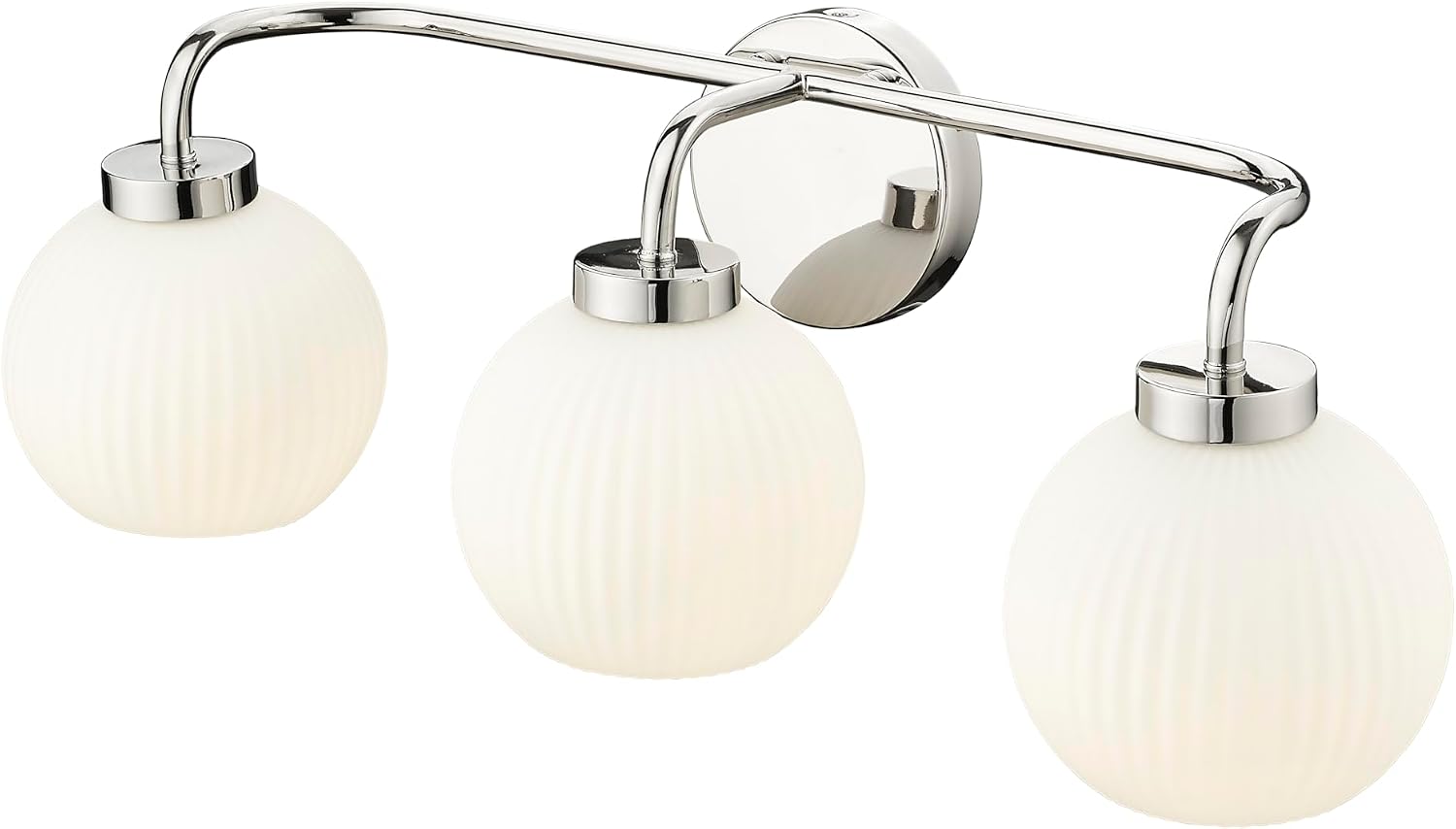 ML Lighting | Oprah Collection | 22403-PN | Indoor 3 Light Vanity in Polished Nickel with Opal Ribbed Glass Shade | Elegant and Versatile Design for Any Bathroom