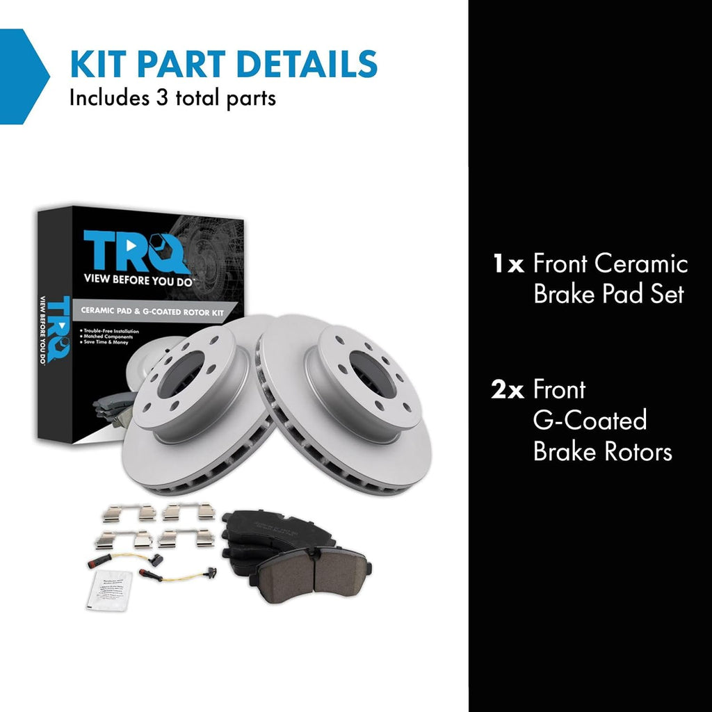TRQ Front Brake Pad and Rotor Set Ceramic Coated Rotors Compatible with 2007-2009 Dodge Sprinter 3500 2007-2020 Freightliner 2500 3500 4500 2010-2021 Mercedes-Benz Sprinter 1500 2500 3500 3500XD 4500