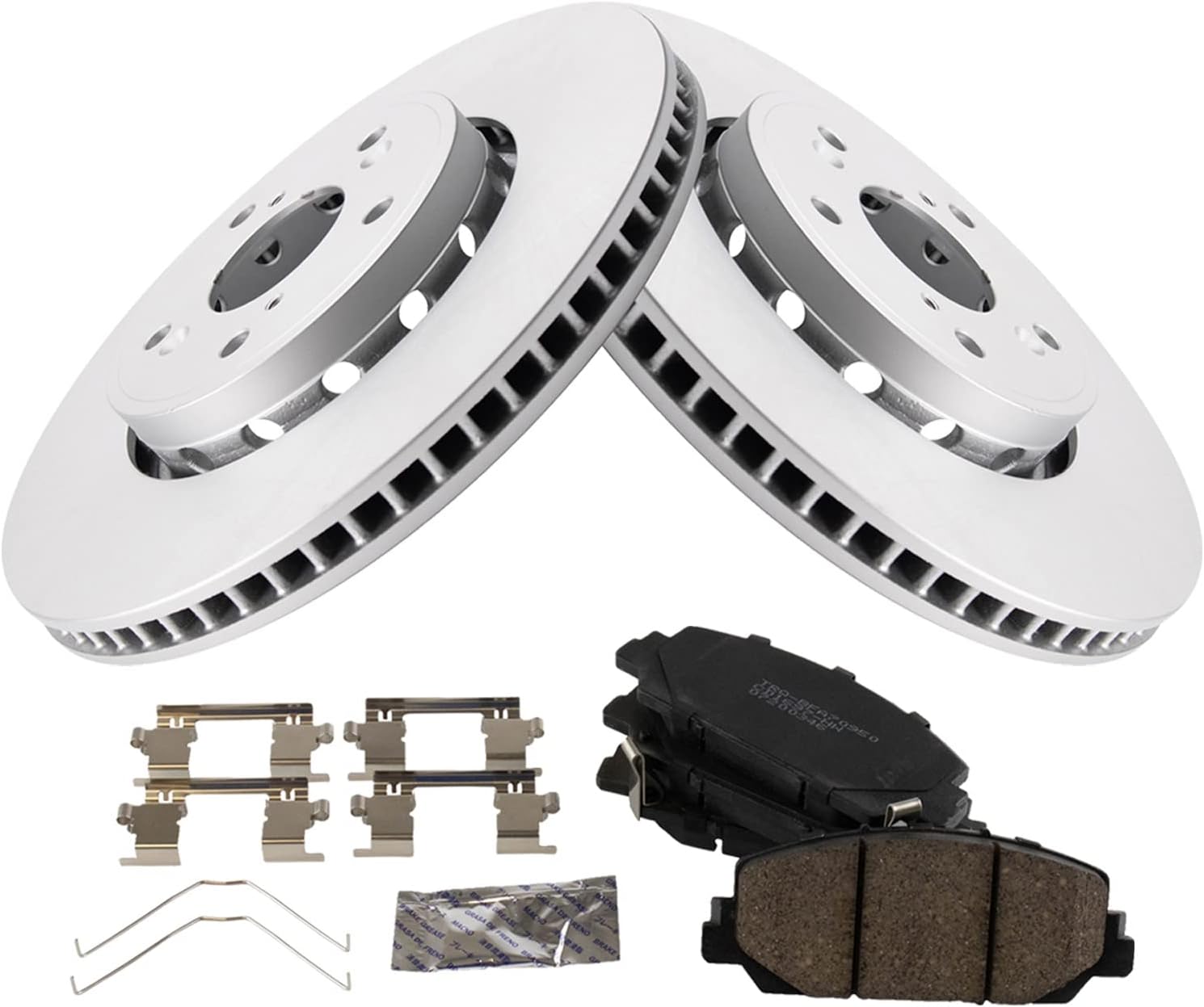 TRQ Front Brake Pad and Rotor Set Ceramic Coated Vented Rotors Compatible with 2016 Acura ILX 2013-2018 RDX
