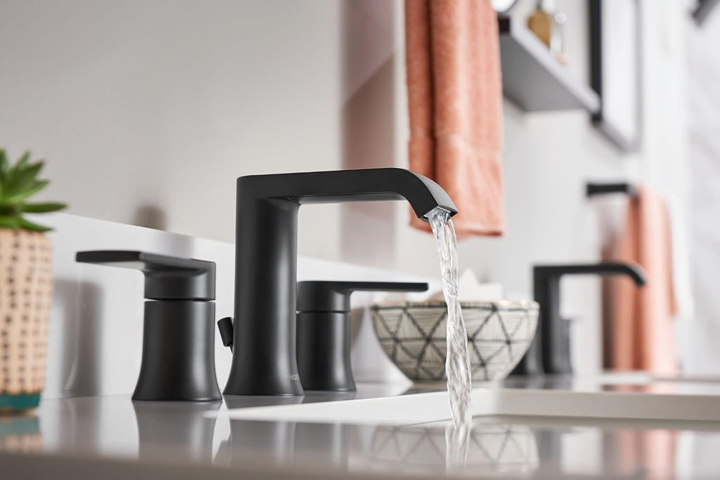 Moen T6708BL Genta LX Two-Handle Widespread Modern Bathroom Faucet, Valve Required, Matte Black
