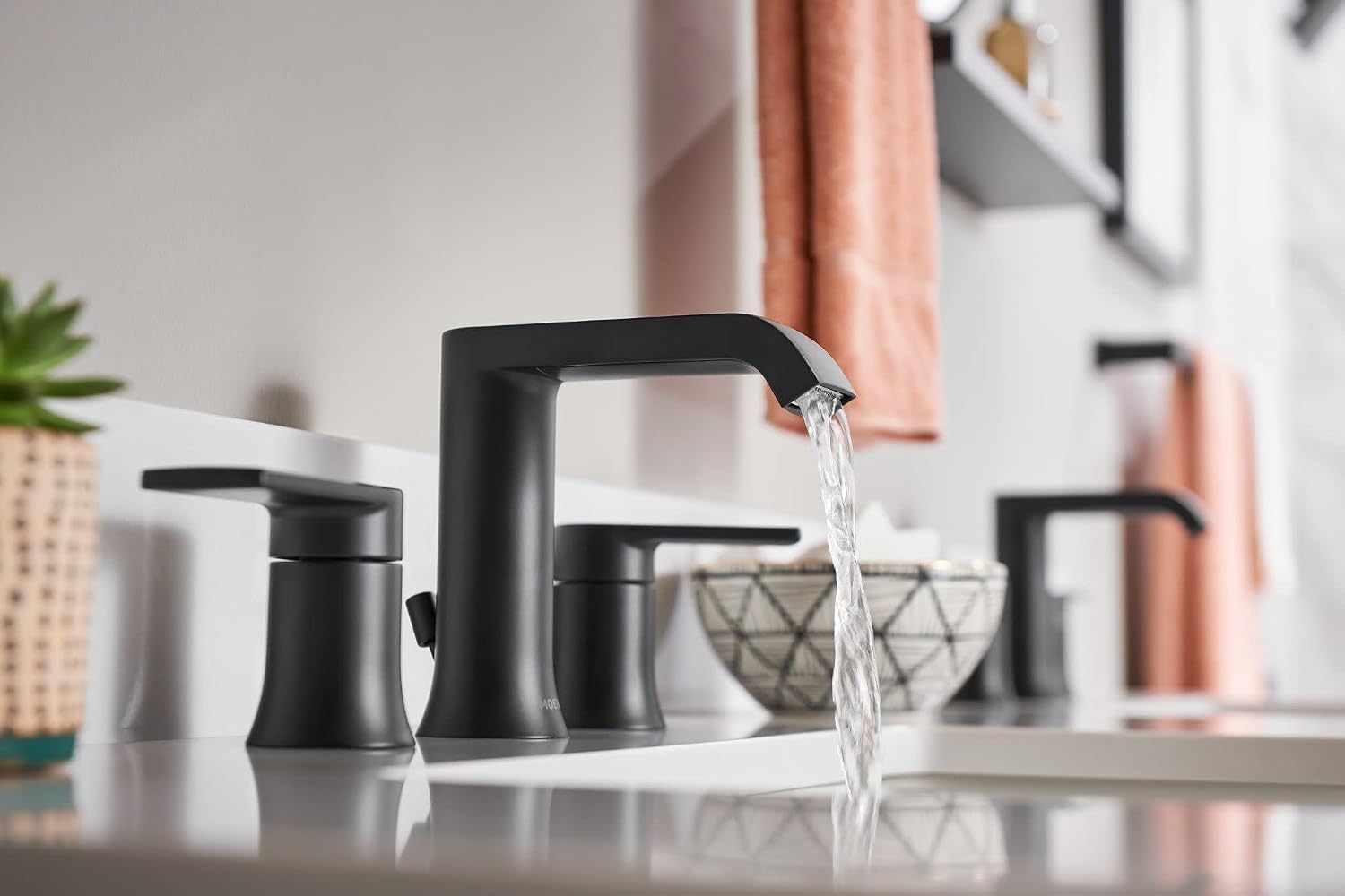 Moen T6708BL Genta LX Two-Handle Widespread Modern Bathroom Faucet, Valve Required, Matte Black