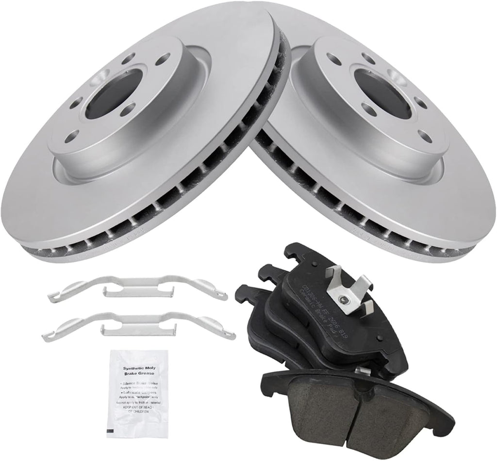 TRQ Front Brake Pad and Rotor Set Ceramic Coated Rotors Compatible with 2012-2015 Land Rover Range Rover Evoque 2008-2018 Volvo S60 V60 2007-2016 S80 2008-2016 V70 XC70