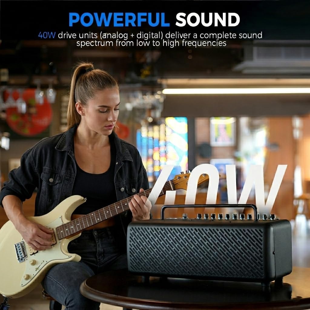 JOYO 40W Desktop Guitar Amp Portable,Professional Combo Guitar Amplifier Live Streaming & Recording with 8 Effects,Presets,Looper,Drum Machine & App for Electric Acoustic Bass Guitar (JAM Buddy III)