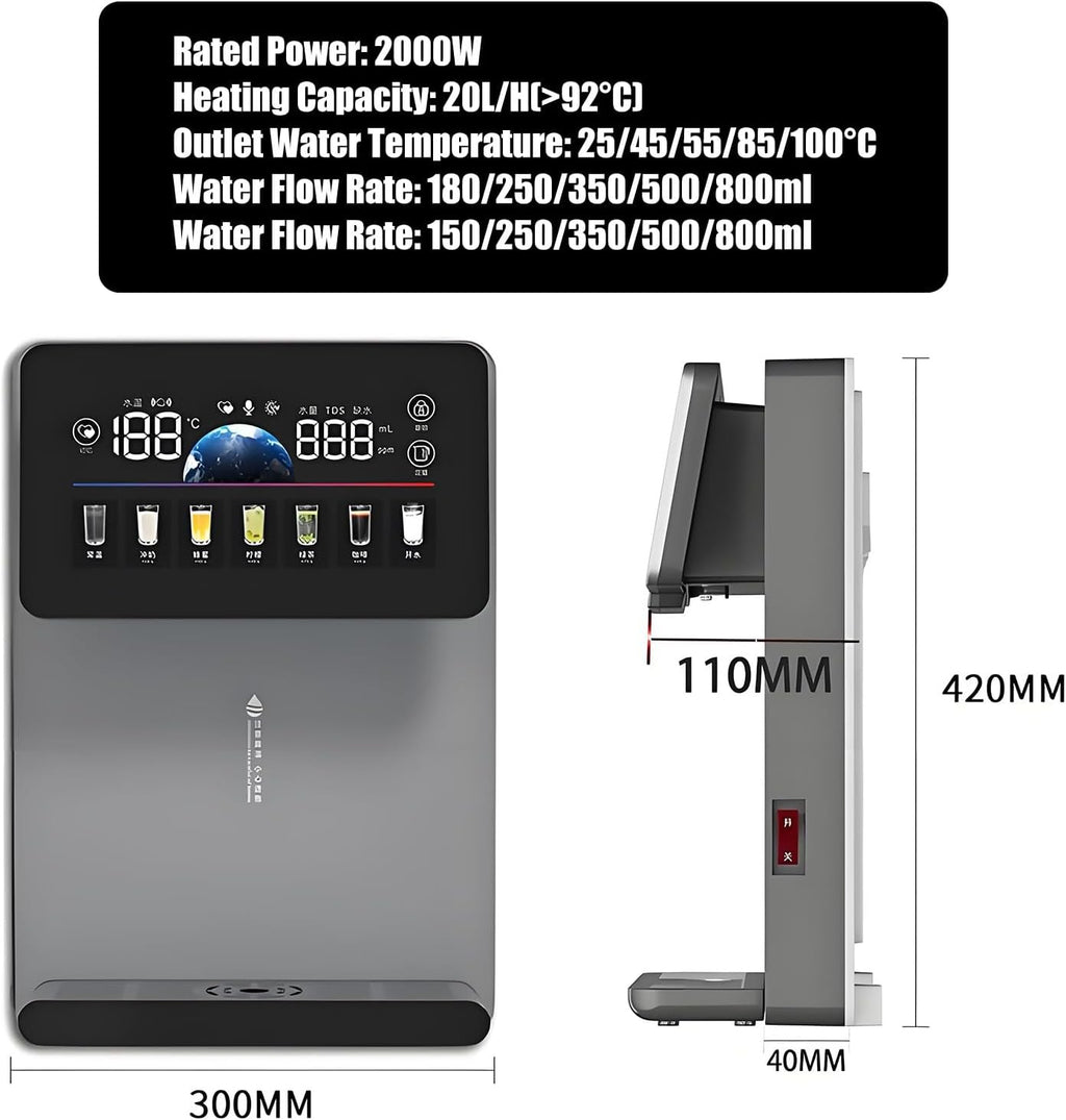 Wall Mounted Instant Heat Office Water Cooler, Countertop Water Dispenser with Child Locks, Adjustable 5 Temp 5 Water Volume Dispense(Gray)