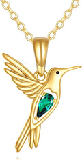 DOVRAN Real Solid Gold Birthstone Butterfly/Dragonfly/Bee/Hummingbird Necklace for Women Yellow Gold Animal Pendant for Christmas Dainty Jewelry Birthday Gifts for Mom Wife