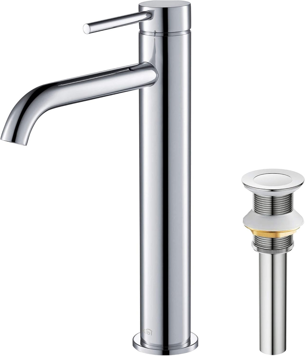 KIBI KBF1009 Solid Brass Single Handle Single Hole Circular Faucet for Bathroom Sink with Pop Up Drain | High Arc Faucet Spout Design | Rust and Corrosion Resistant | Chrome Finish