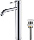 KIBI KBF1009 Solid Brass Single Handle Single Hole Circular Faucet for Bathroom Sink with Pop Up Drain | High Arc Faucet Spout Design | Rust and Corrosion Resistant | Chrome Finish