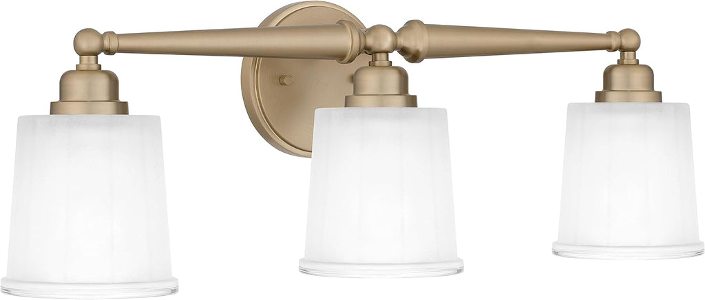 Quoizel Cecilia Bath Vanity Lights, 24 Inch 3-Light Bronze Gold Bathroom Lighting Fixtures Over Mirror, Sandblasted Ribbed Glass Shades, Wall Mount Light for Bathrooms