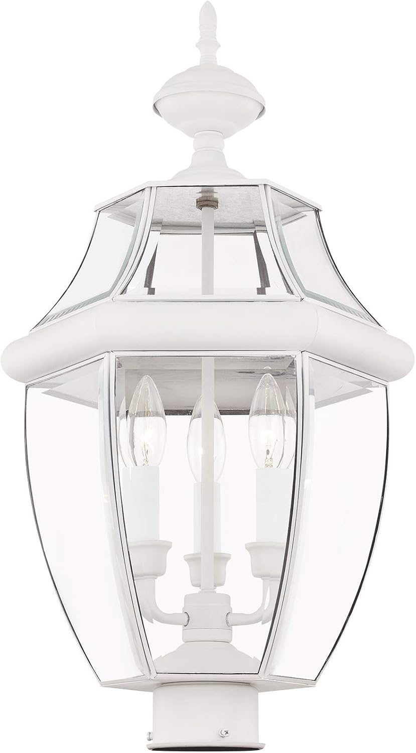 Livex Lighting 2354-03 Outdoor Post with Clear Beveled Glass Shades, White