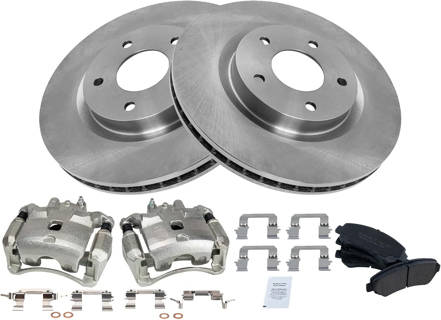 TRQ Front Brake Pad and Rotor Set Ceramic Vented Rotors Calipers Compatible with 2007-2008 Nissan Sentra