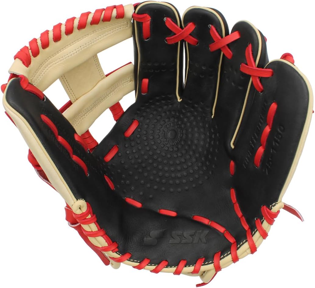 SSK Z5 Craftsman Infield Baseball Glove – 11.25' - 11.5' - 11.75' - 12' – Right & Left Hand Throw (Black/Red/Camel, 11.5')