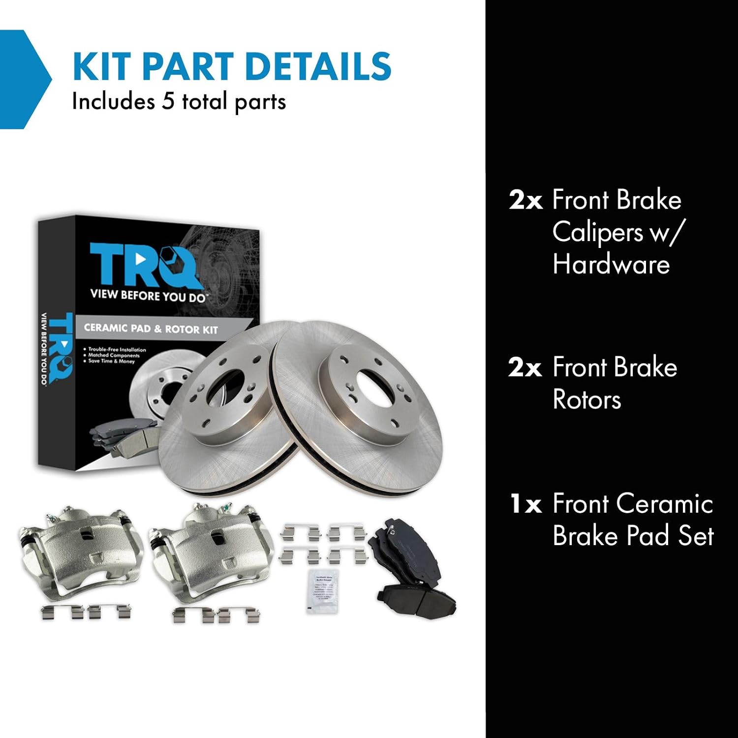 TRQ Front Brake Pad and Rotor Set Ceramic Vented Rotors Calipers Compatible with 2014-2015 Acura ILX 2003-2017 Honda Accord 2013-2015 Civic