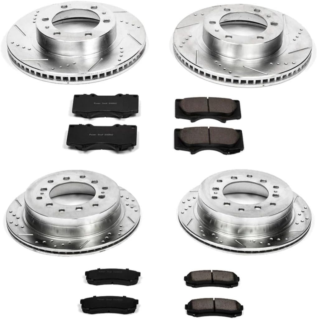 PowerStop Front and Rear Brake Kit for Toyota 4Runner 2003-09 | Toyota FJ Cruiser 2007-09 - Drilled and Slotted Disc Rotors with Carbon-Fiber Ceramic Brake Pads Replacement, K138