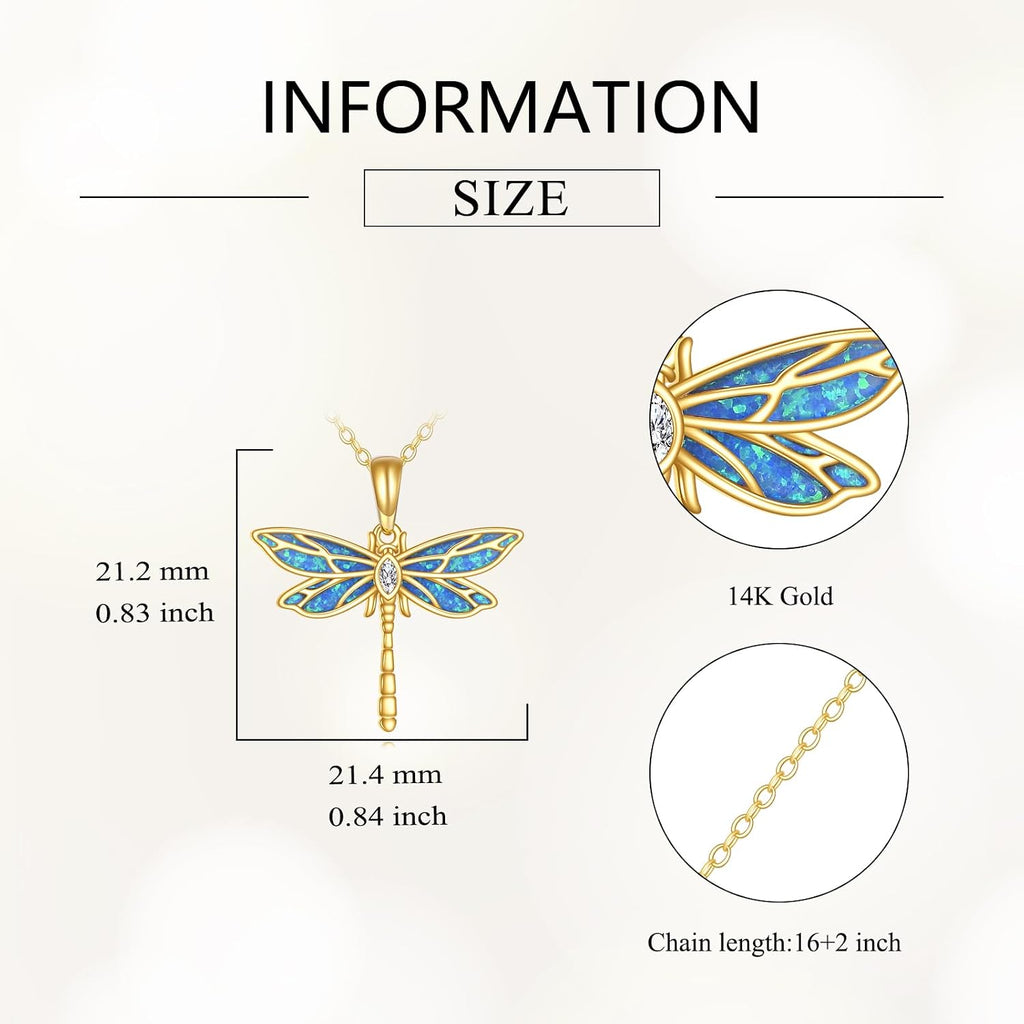 DOVRAN Real Solid Gold Birthstone Butterfly/Dragonfly/Bee/Hummingbird Necklace for Women Yellow Gold Animal Pendant for Christmas Dainty Jewelry Birthday Gifts for Mom Wife