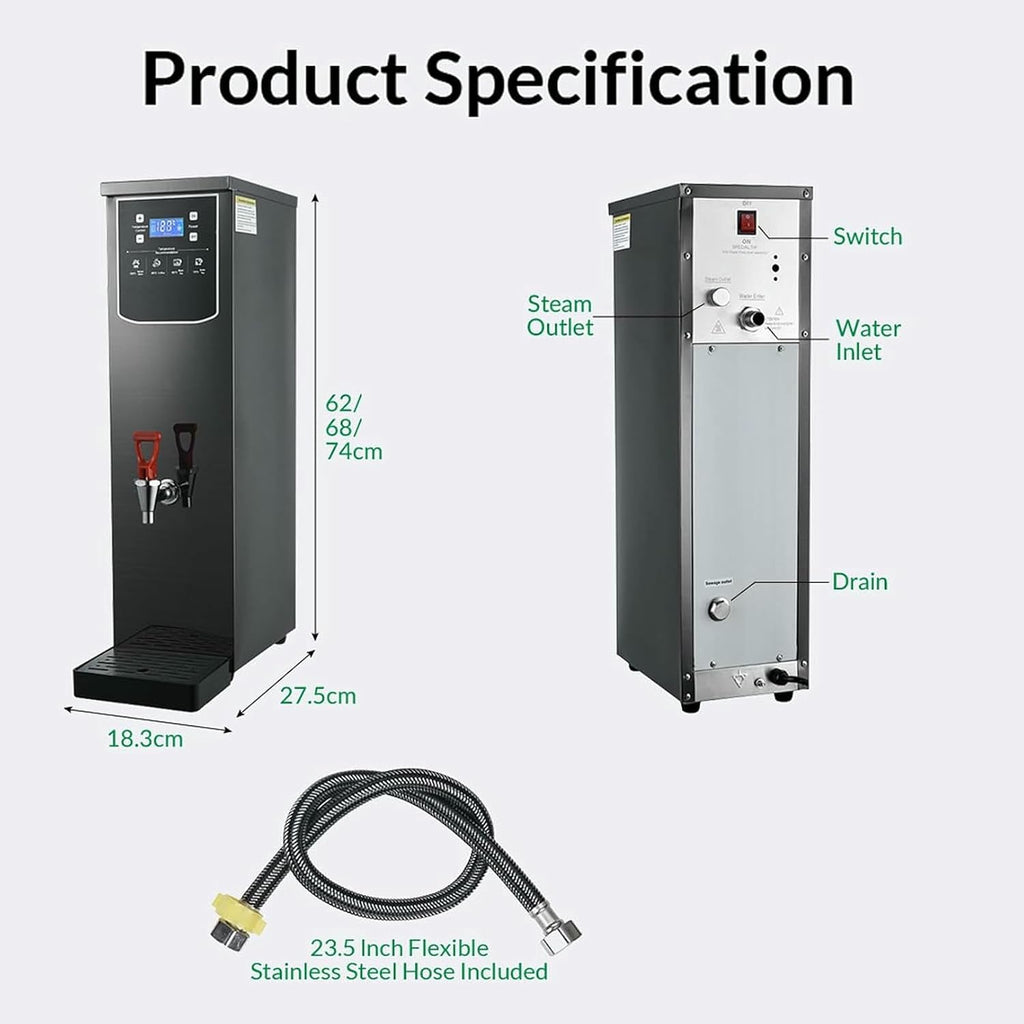 Commercial Hot Water Boiler,Non Drip Tap,2.5kW Drinking Hot Water Boiler,Coffee Making Water Heater,Autofill Stainless Steel Tea,Fast Boiling Water(10L)