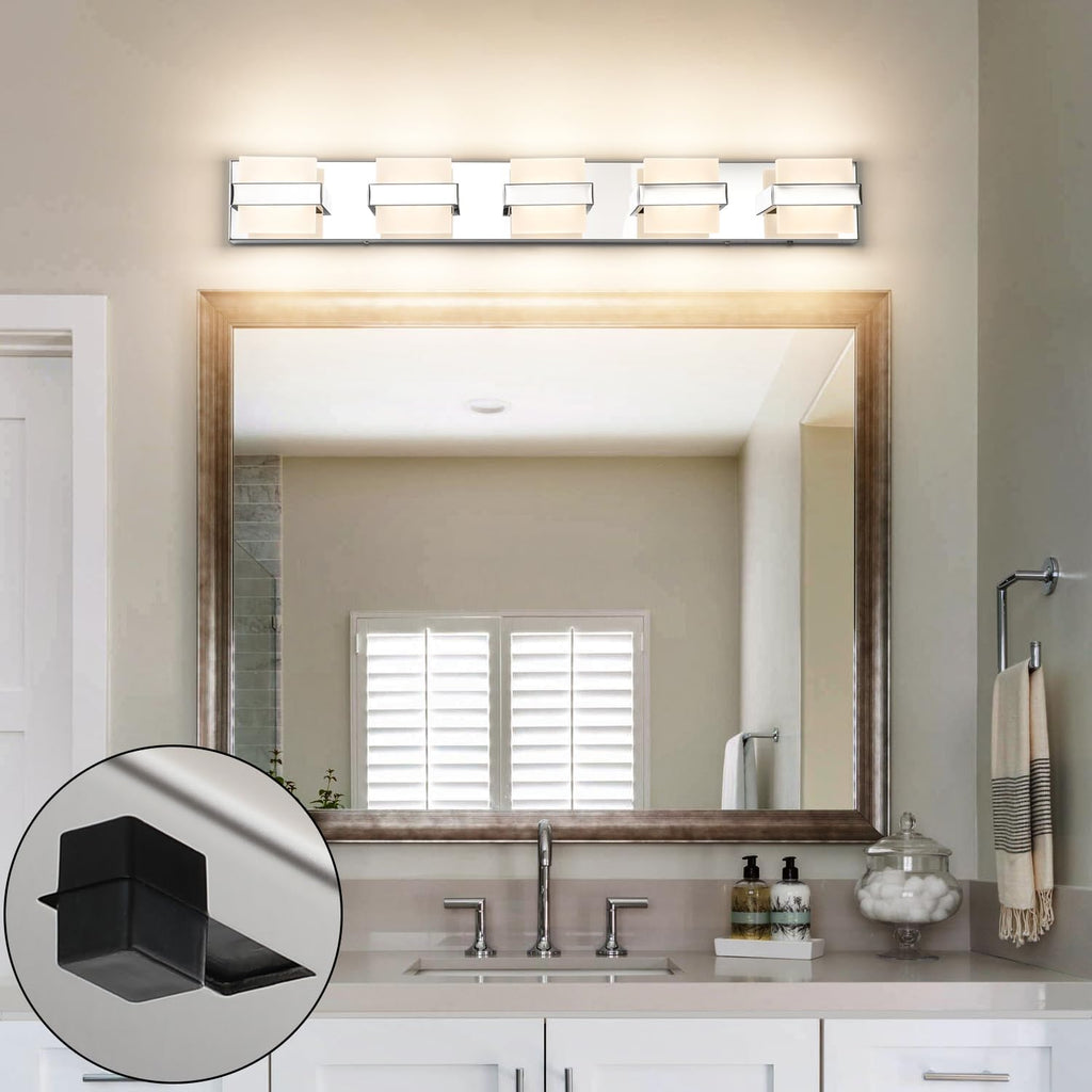 SOLFART Adjustable 5 Lights Black Bathroom Lighting Bathroom Light Fixtures Over Mirror Modern LED Vanity Light 34 inch 5 Color Dimmable 5CCT