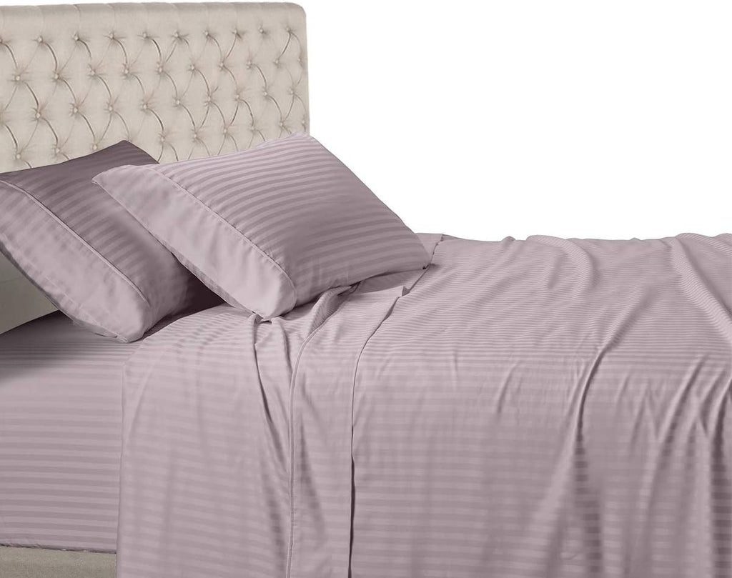 Royal Hotel Bedding Stripe Sheets - Split-King: Adjustable King Bed Sheets - 5PC Bed Sheet Set - 100% Cotton - 600 Thread Count - Deep Pocket, Split King, Lilac