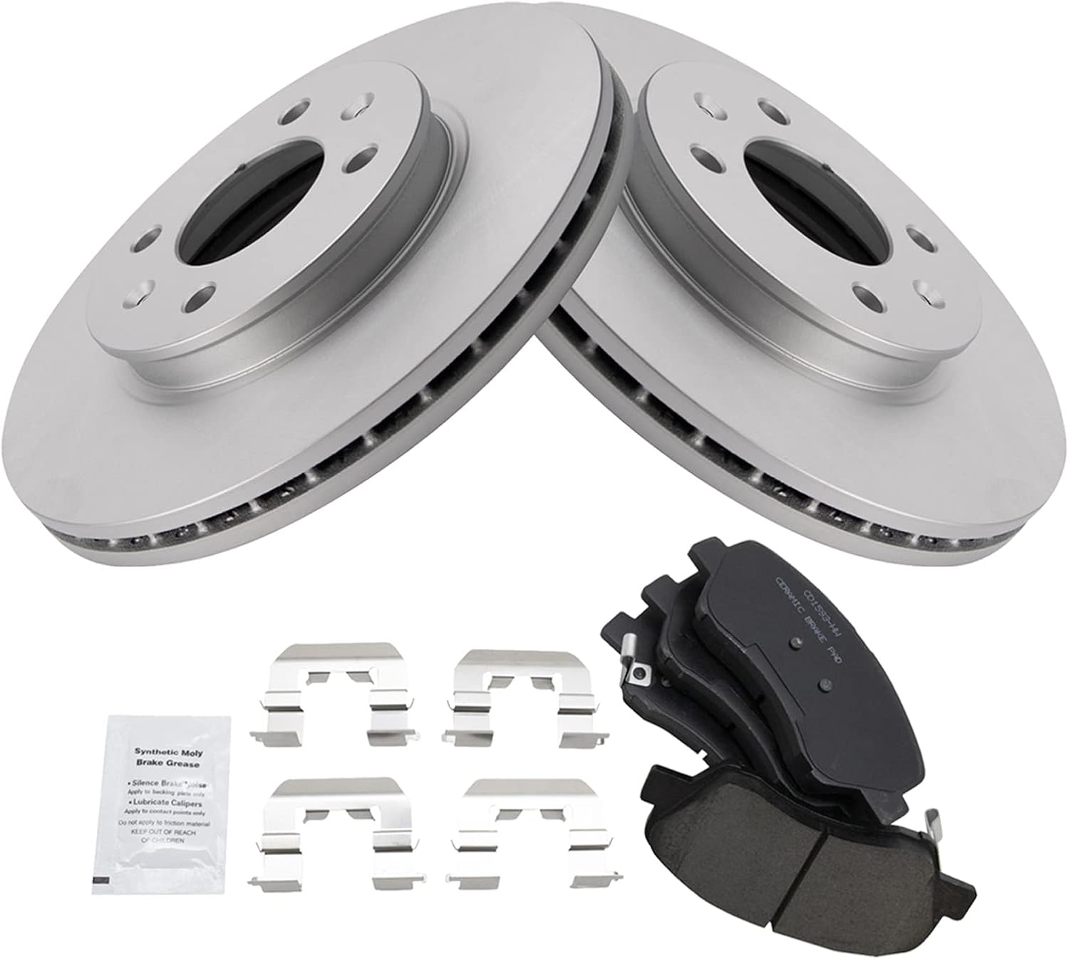 TRQ Front Ceramic Brake Pad and Rotor Set Coated Compatible with 2012-17 Hyundai Accent 12-16 Kia Rio EX LX 2017 Kia Rio with 256 mm Diameter Front Rotors