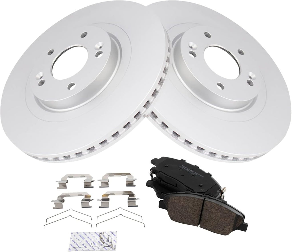 TRQ Front Brake Pad and Rotor Set Ceramic G Coated Vented Rotors Compatible with 2017-2018 Hyundai Santa Fe 2019 Santa Fe XL