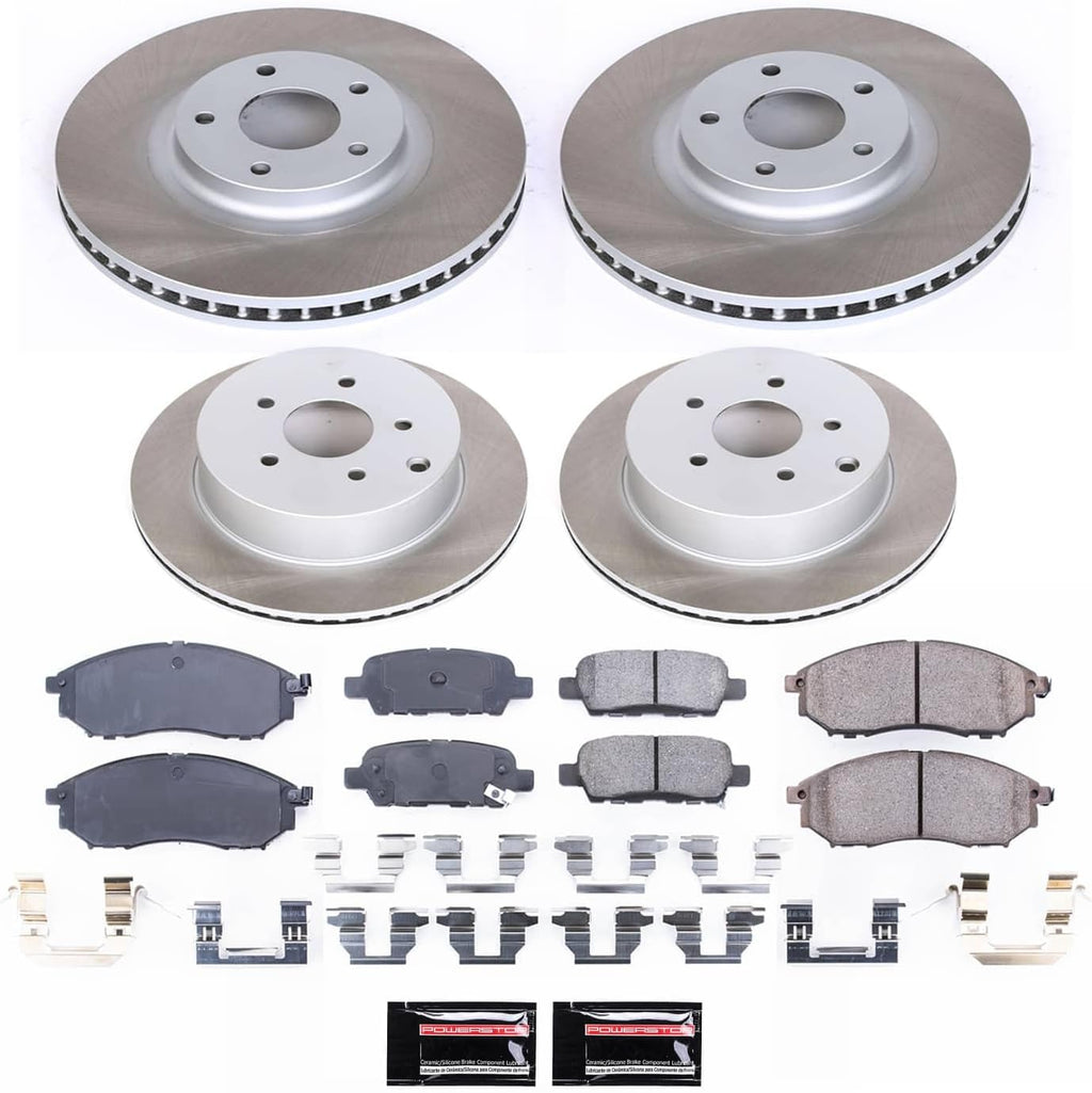 PowerStop Front and Rear Brake Kit for Nissan Murano 2011-14 - Ceramic Brake Pads + Semi Coated Rotors Replacement, SC4476