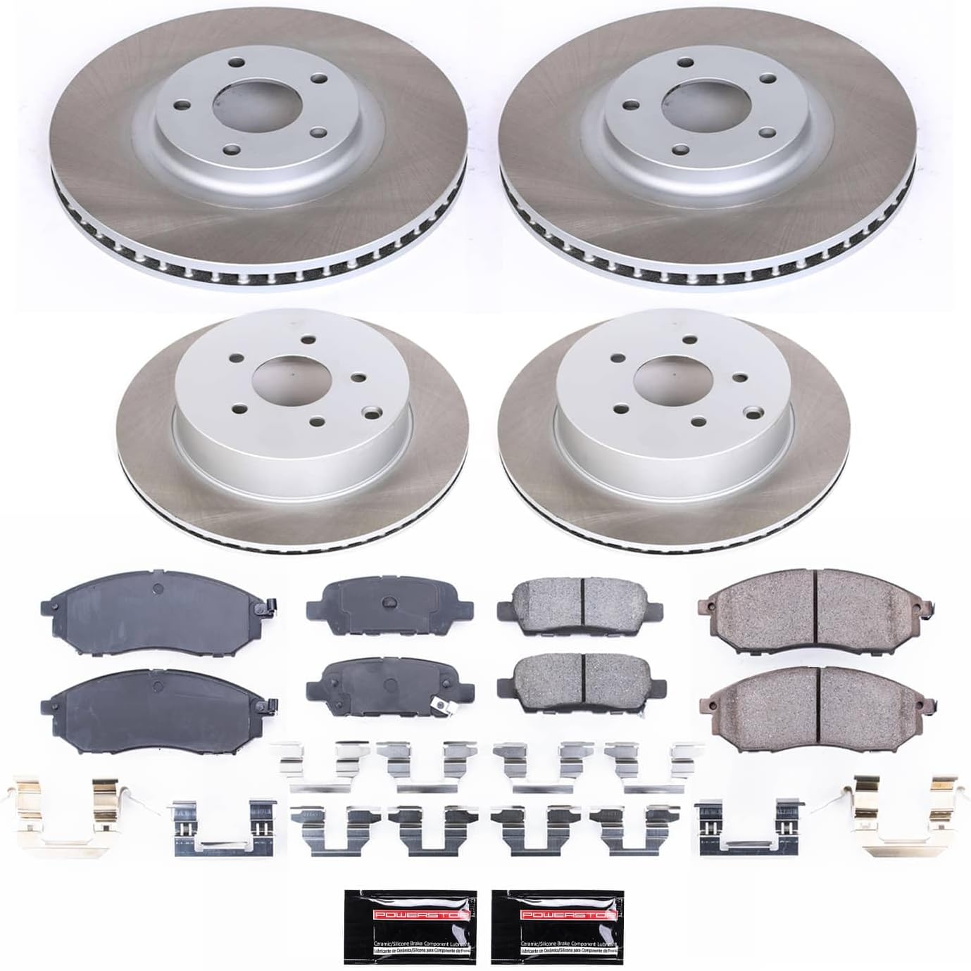 PowerStop Front and Rear Brake Kit for Nissan Murano 2011-14 - Ceramic Brake Pads + Semi Coated Rotors Replacement, SC4476