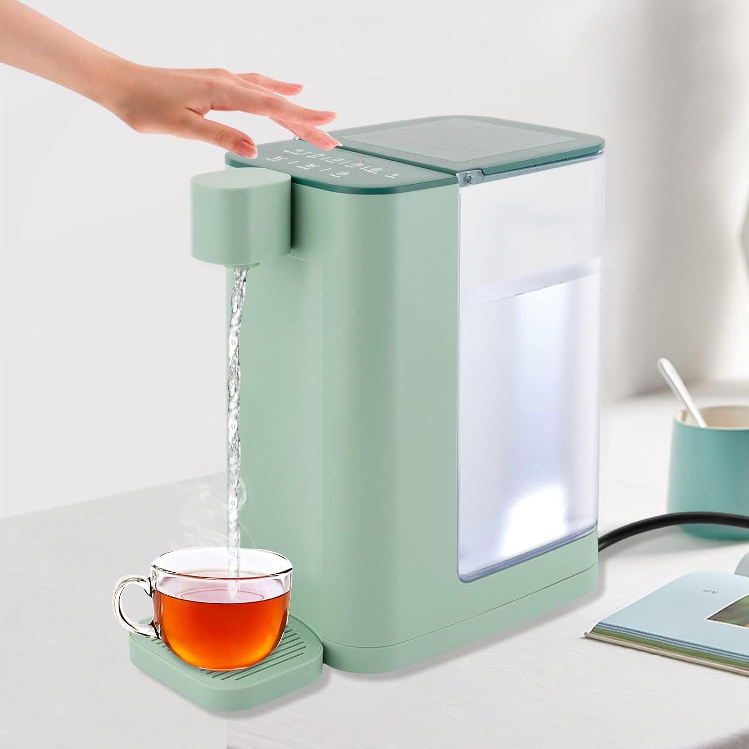 Instant Hot Water Dispenser, Countertop Water Dispenser System for Quick Heating & Outputting, Adjustable 5 Temperatures & 2 Water Outputs, 3L Water Tank Capacity,Green