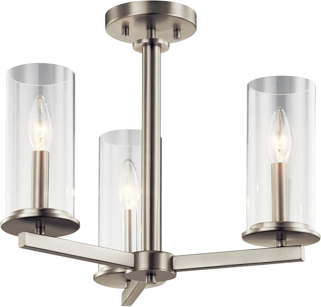 KICHLER Crosby 13.75' 3 Light Convertible Chandelier with Clear Glass Brushed Nickel