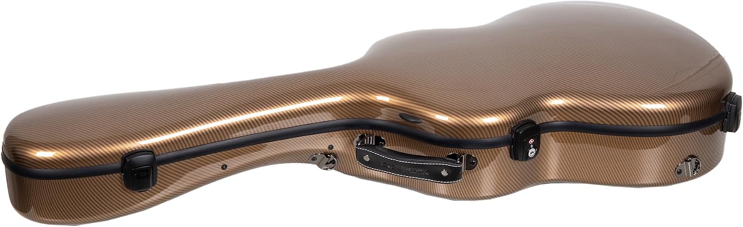 Crossrock 4/4 Size Flamenco Classical Guitar Case– Ultra Fiberglass 7lb Lightweight Shell, 3K Carbon Look (Maestro Gold) | TSA Lock, Backpack Straps, Dust Cover Included (CRF5030CGD)