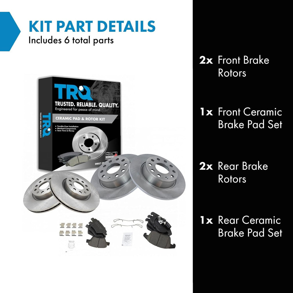TRQ Front and Rear Brake Pad and Rotor Set Ceramic Vented Solid Rotors Compatible with 2012-2015 Volkswagen Passat
