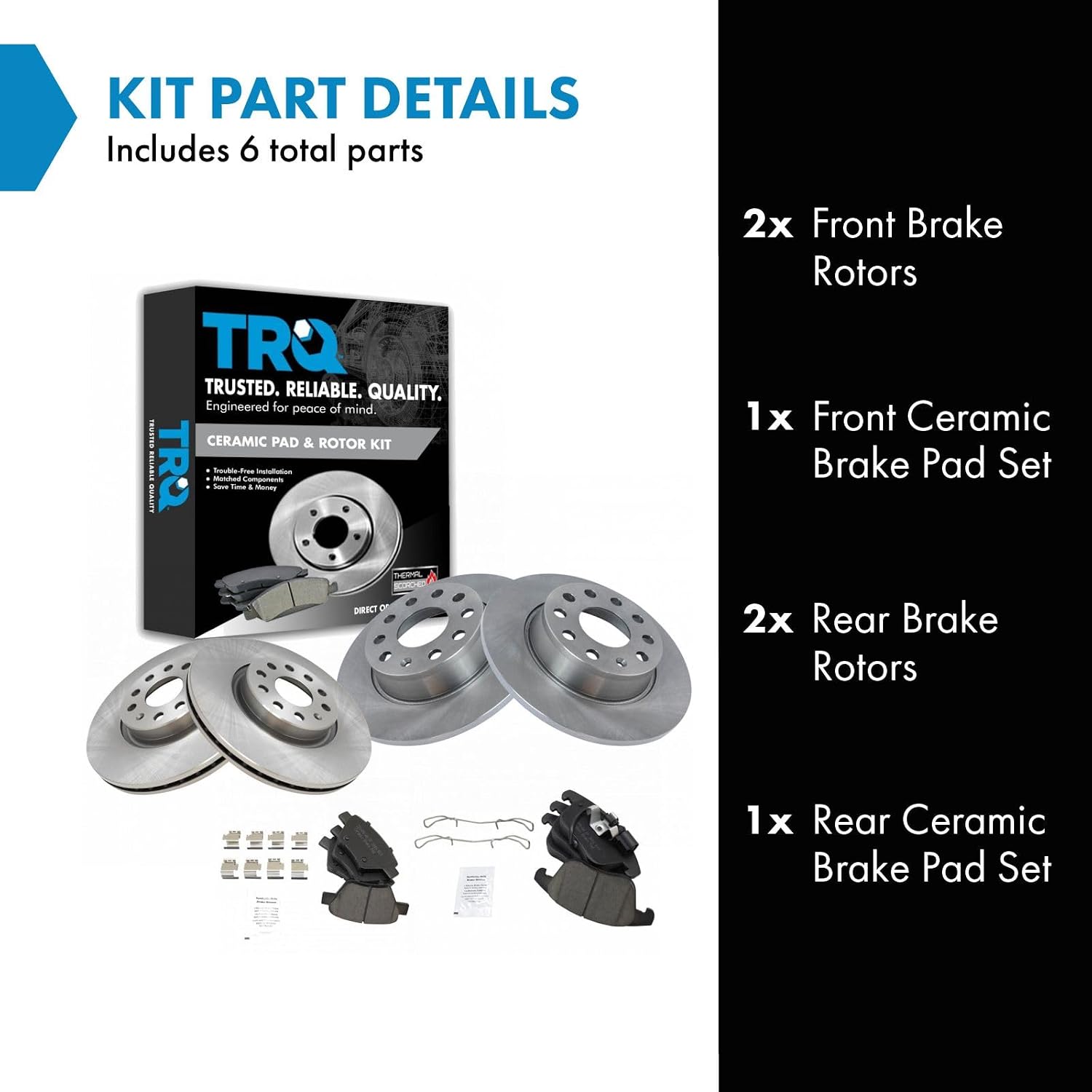 TRQ Front and Rear Brake Pad and Rotor Set Ceramic Vented Solid Rotors Compatible with 2012-2015 Volkswagen Passat