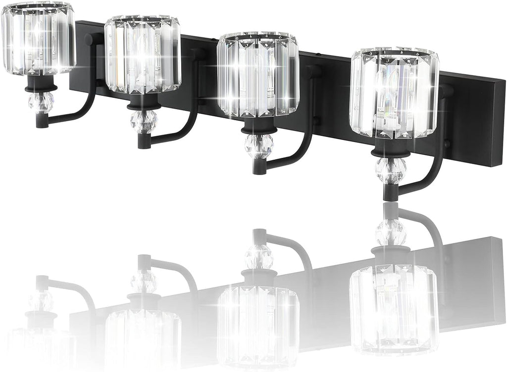 Ralbay Black Crystal Vanity Light Fixtures 4 Light Crystal Bathroom Vanity Lights Fixtures Over Mirror Modern Matte Black Bath Wall Lights